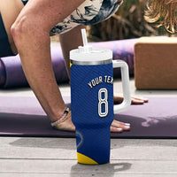 Personalized Sweden Football Trophy Tumbler With Handle Golden Cup Flag Ribbon Dynamic Stripes