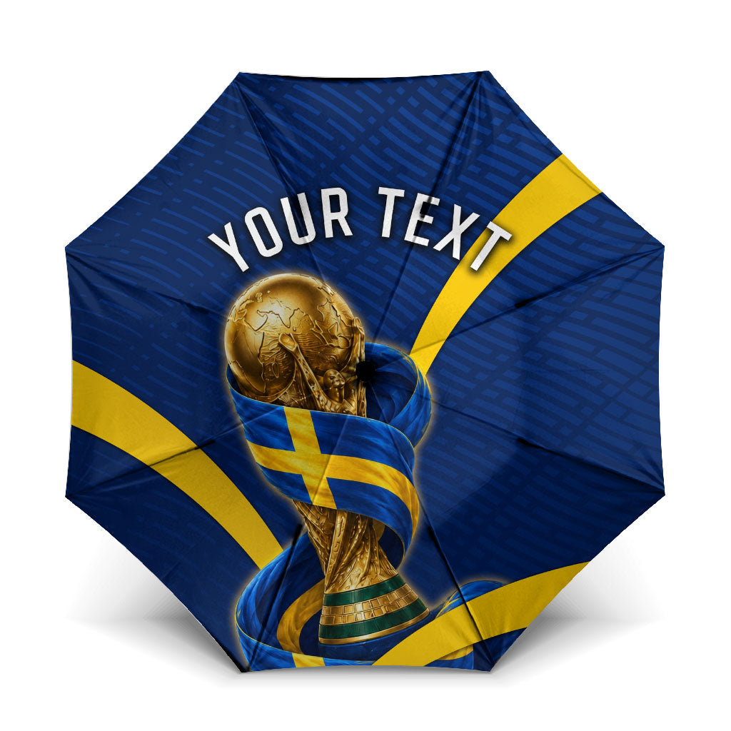 Personalized Sweden Football Trophy Umbrella Golden Cup Flag Ribbon Dynamic Stripes