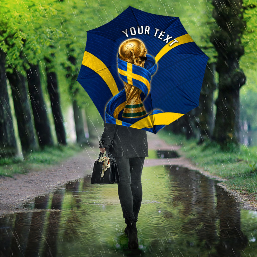 Personalized Sweden Football Trophy Umbrella Golden Cup Flag Ribbon Dynamic Stripes
