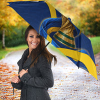 Personalized Sweden Football Trophy Umbrella Golden Cup Flag Ribbon Dynamic Stripes