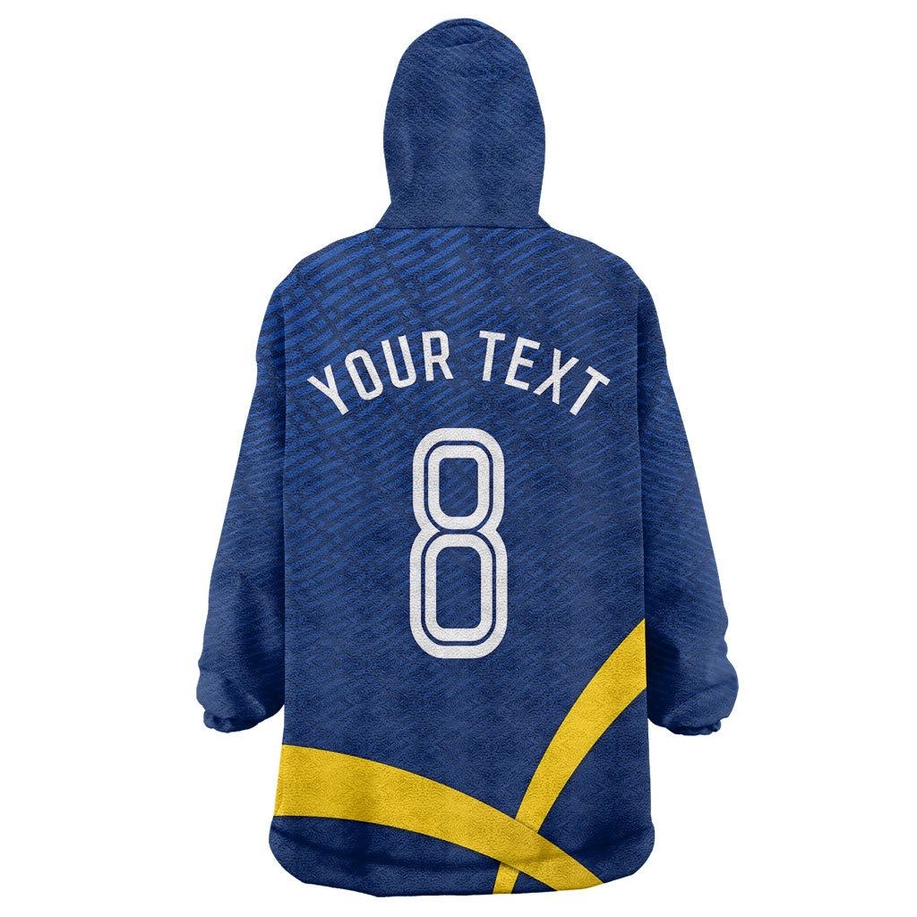 Personalized Sweden Football Trophy Wearable Blanket Hoodie Golden Cup Flag Ribbon Dynamic Stripes