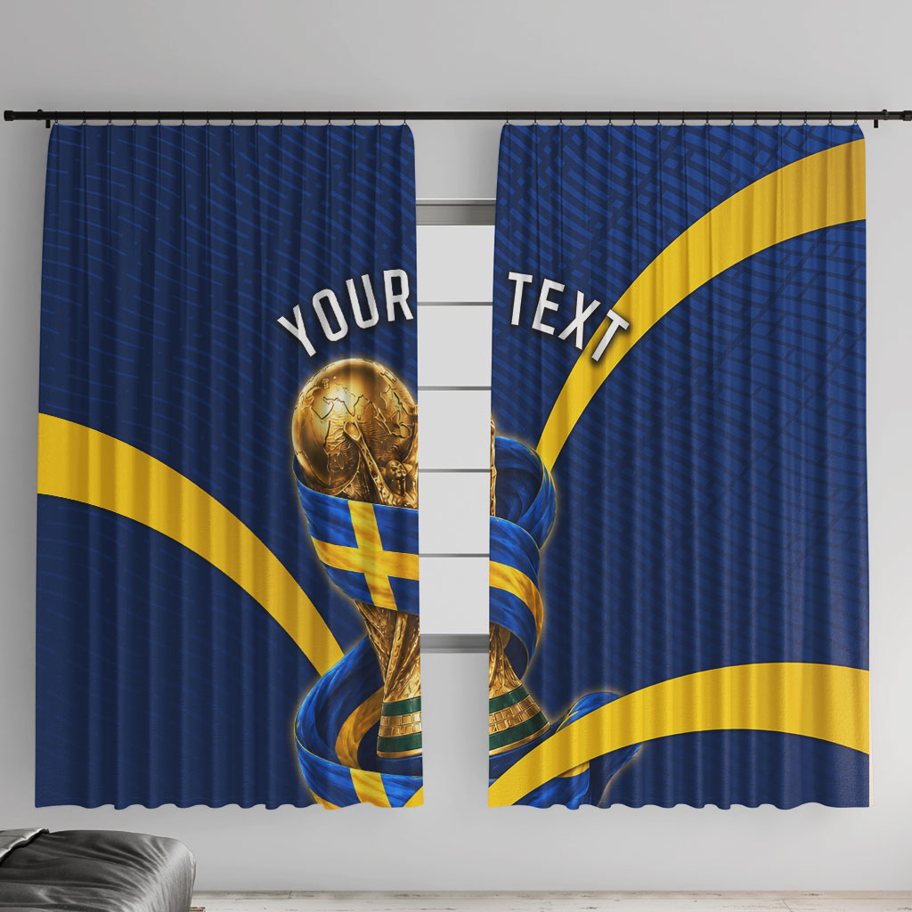 Personalized Sweden Football Trophy Window Curtain Golden Cup Flag Ribbon Dynamic Stripes