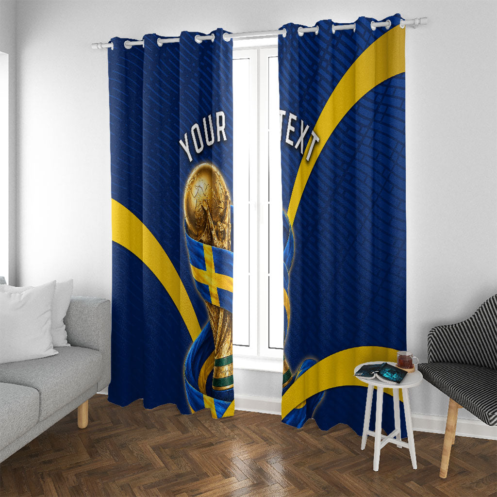 Personalized Sweden Football Trophy Window Curtain Golden Cup Flag Ribbon Dynamic Stripes