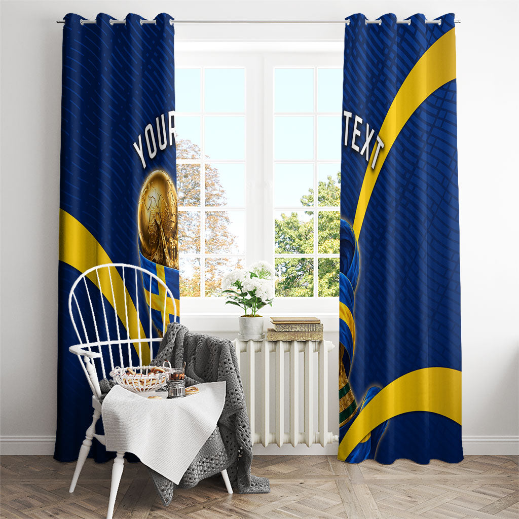 Personalized Sweden Football Trophy Window Curtain Golden Cup Flag Ribbon Dynamic Stripes
