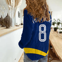 Personalized Sweden Football Trophy Women Casual Shirt Golden Cup Flag Ribbon Dynamic Stripes