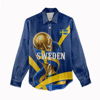 Personalized Sweden Football Trophy Women Casual Shirt Golden Cup Flag Ribbon Dynamic Stripes