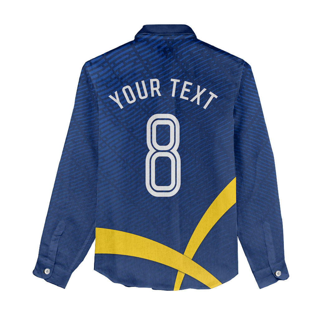 Personalized Sweden Football Trophy Women Casual Shirt Golden Cup Flag Ribbon Dynamic Stripes