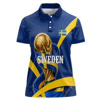 Personalized Sweden Football Trophy Women Polo Shirt Golden Cup Flag Ribbon Dynamic Stripes