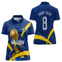 Personalized Sweden Football Trophy Women Polo Shirt Golden Cup Flag Ribbon Dynamic Stripes