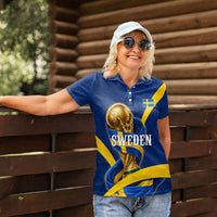 Personalized Sweden Football Trophy Women Polo Shirt Golden Cup Flag Ribbon Dynamic Stripes