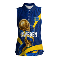 Personalized Sweden Football Trophy Women Sleeveless Polo Shirt Golden Cup Flag Ribbon Dynamic Stripes