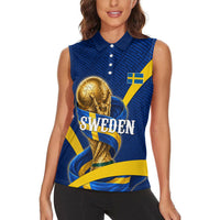 Personalized Sweden Football Trophy Women Sleeveless Polo Shirt Golden Cup Flag Ribbon Dynamic Stripes
