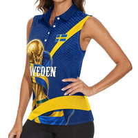 Personalized Sweden Football Trophy Women Sleeveless Polo Shirt Golden Cup Flag Ribbon Dynamic Stripes