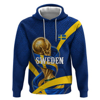 Personalized Sweden Football Trophy Zip Hoodie Golden Cup Flag Ribbon Dynamic Stripes