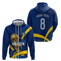 Personalized Sweden Football Trophy Zip Hoodie Golden Cup Flag Ribbon Dynamic Stripes