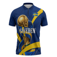 Personalized Sweden Football Trophy Zipper Polo Shirt Golden Cup Flag Ribbon Dynamic Stripes