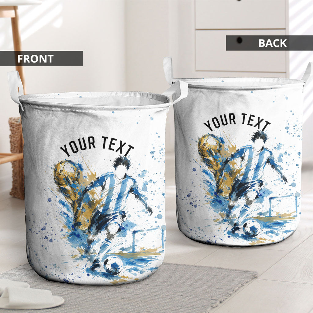 Personalized Argentina Football La Seleccion Laundry Basket Watercolor Splatter World Soccer Art
