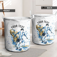 Personalized Argentina Football La Seleccion Laundry Basket Watercolor Splatter World Soccer Art