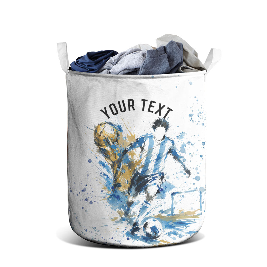 Personalized Argentina Football La Seleccion Laundry Basket Watercolor Splatter World Soccer Art
