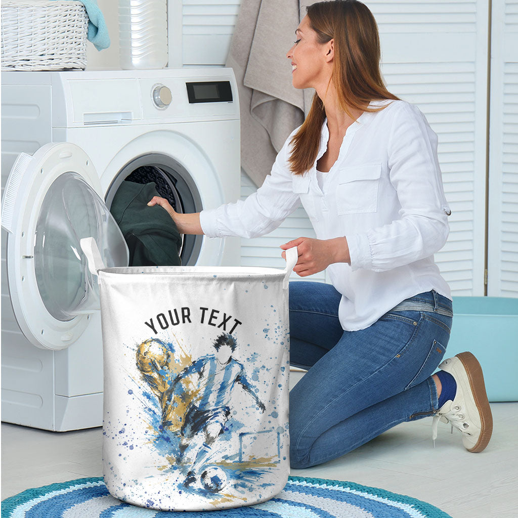 Personalized Argentina Football La Seleccion Laundry Basket Watercolor Splatter World Soccer Art