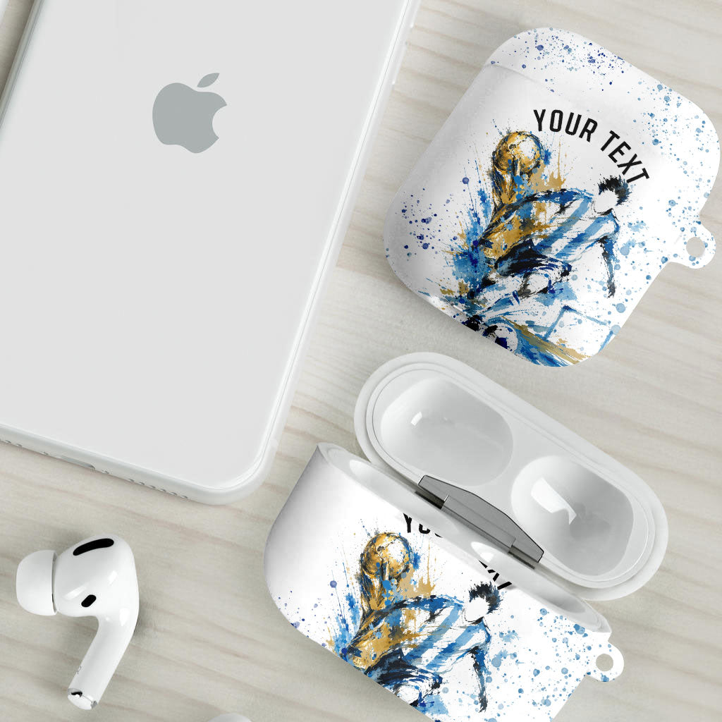 Personalized Argentina Football La Seleccion AirPods Case Watercolor Splatter World Soccer Art