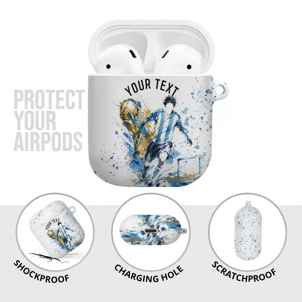 Personalized Argentina Football La Seleccion AirPods Case Watercolor Splatter World Soccer Art