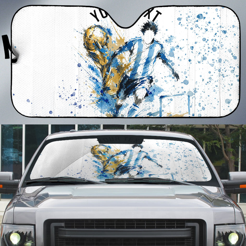 Personalized Argentina Football La Seleccion Auto Sun Shade Watercolor Splatter World Soccer Art