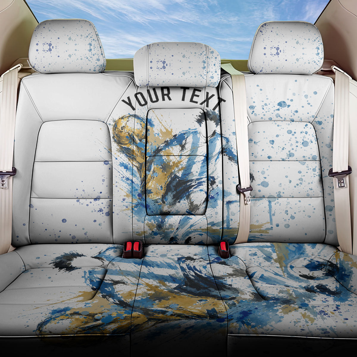 Personalized Argentina Football La Seleccion Back Car Seat Cover Watercolor Splatter World Soccer Art