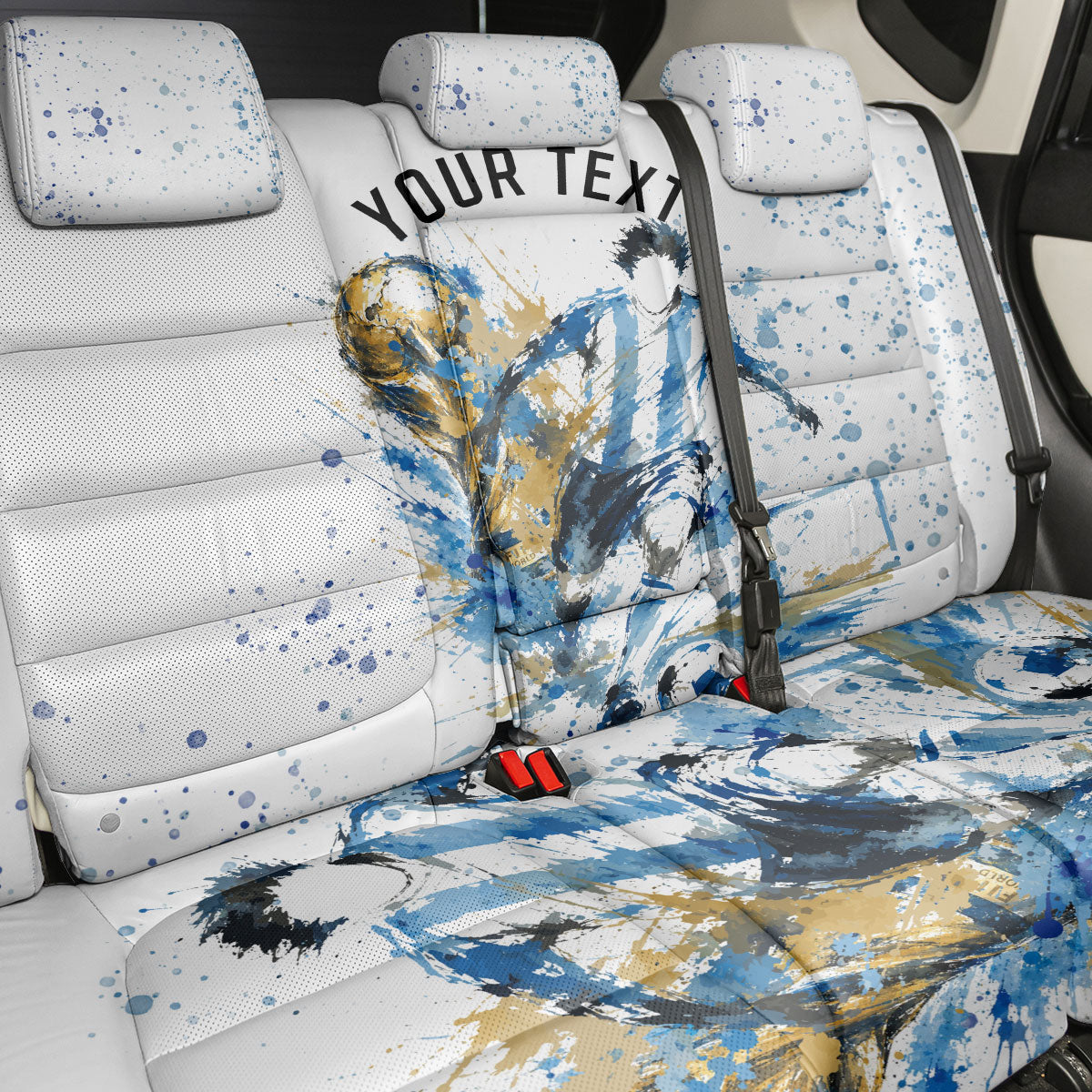 Personalized Argentina Football La Seleccion Back Car Seat Cover Watercolor Splatter World Soccer Art
