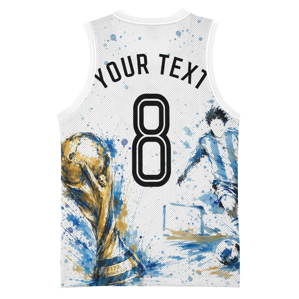 Personalized Argentina Football La Seleccion Basketball Jersey Watercolor Splatter World Soccer Art
