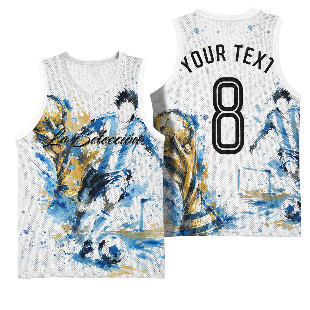 Personalized Argentina Football La Seleccion Basketball Jersey Watercolor Splatter World Soccer Art
