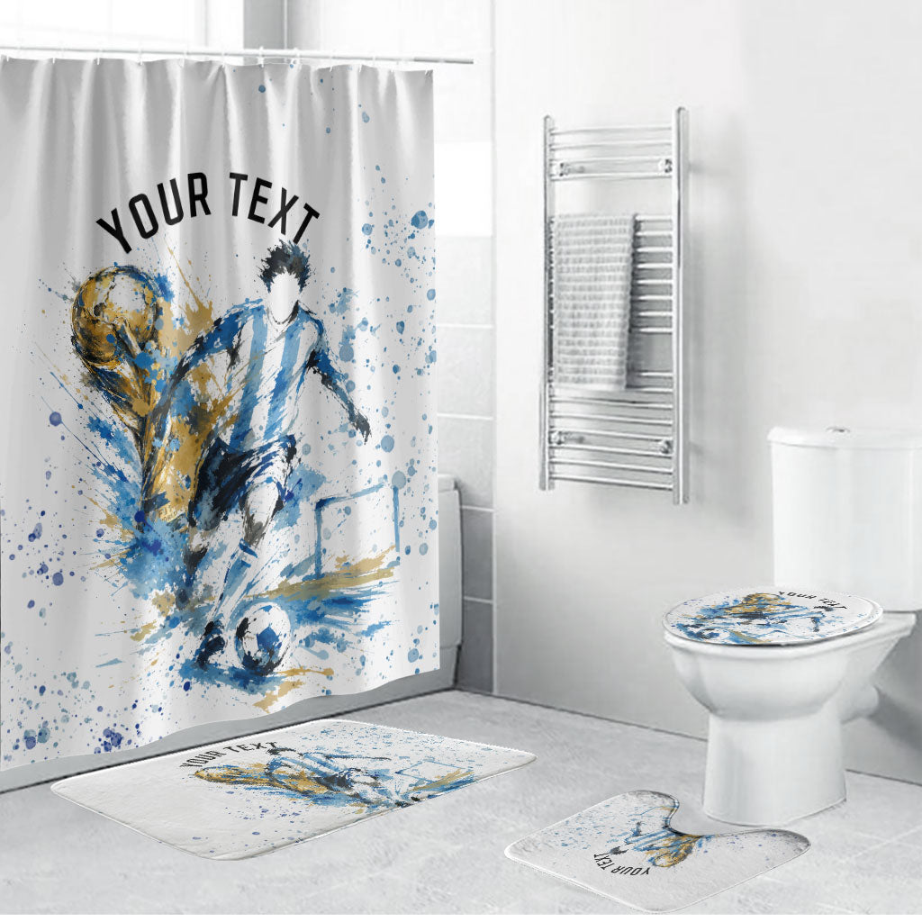 Personalized Argentina Football La Seleccion Bathroom Set Watercolor Splatter World Soccer Art