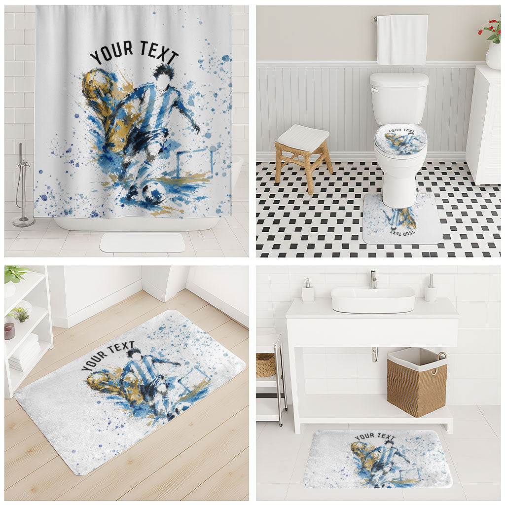 Personalized Argentina Football La Seleccion Bathroom Set Watercolor Splatter World Soccer Art