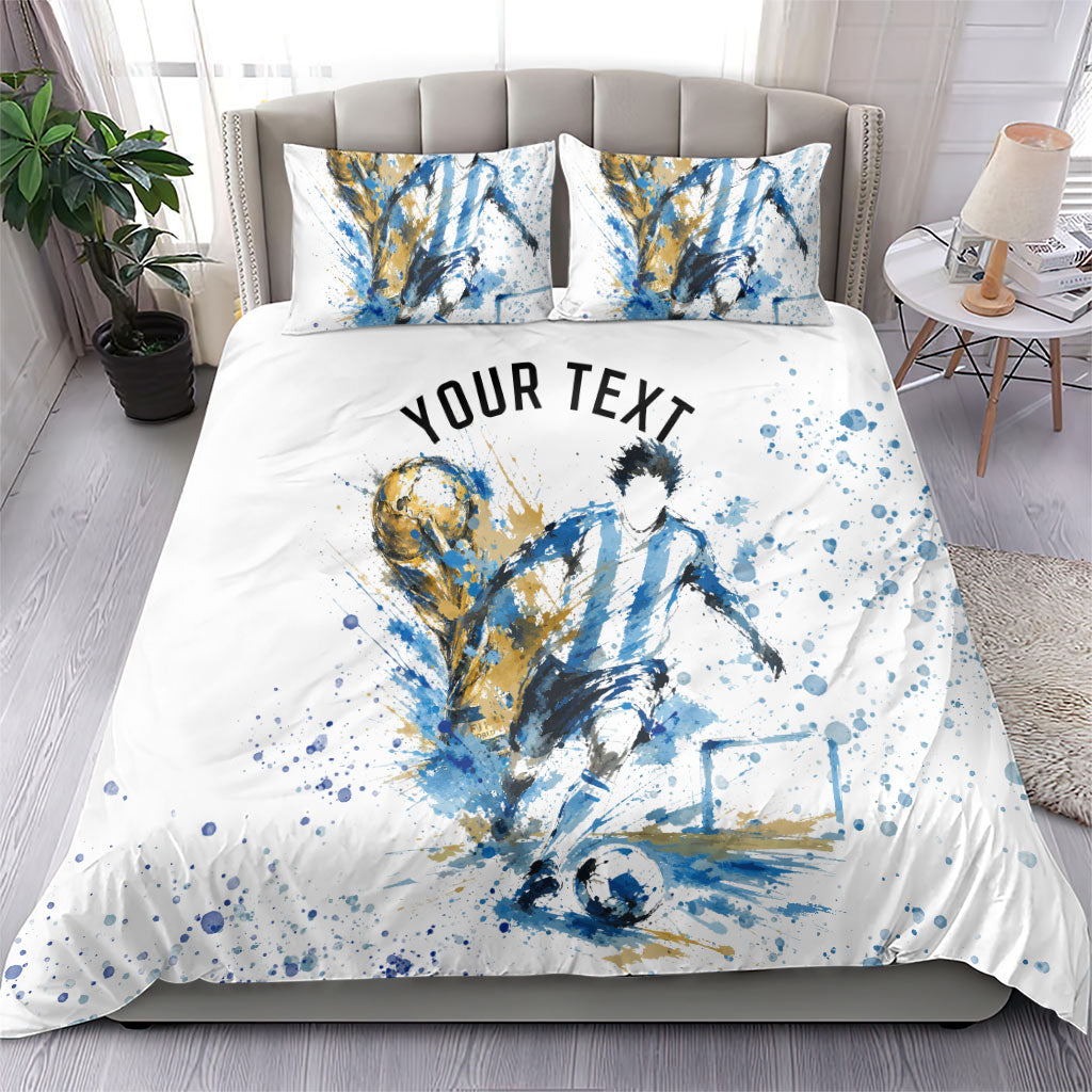Personalized Argentina Football La Seleccion Bedding Set Watercolor Splatter World Soccer Art