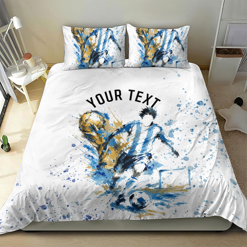 Personalized Argentina Football La Seleccion Bedding Set Watercolor Splatter World Soccer Art