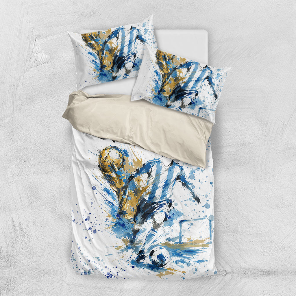 Personalized Argentina Football La Seleccion Bedding Set Watercolor Splatter World Soccer Art
