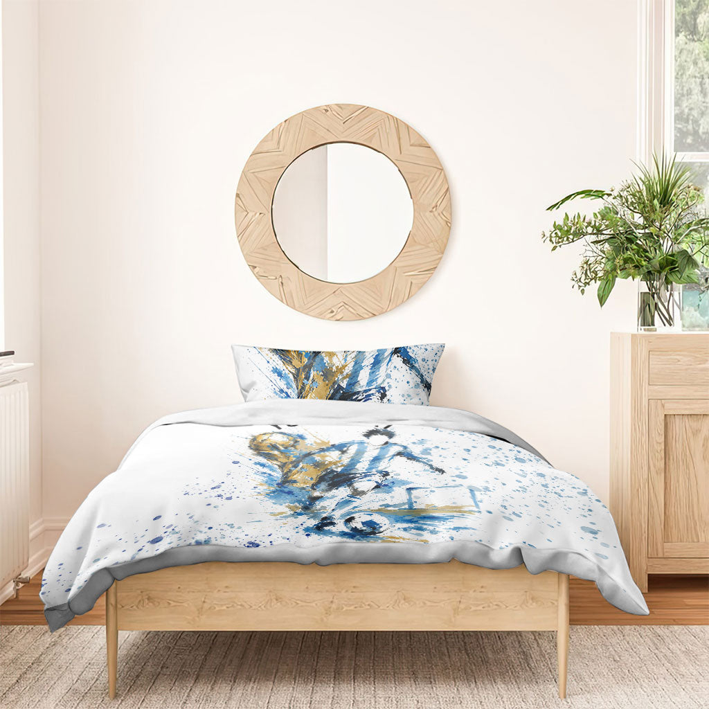 Personalized Argentina Football La Seleccion Bedding Set Watercolor Splatter World Soccer Art