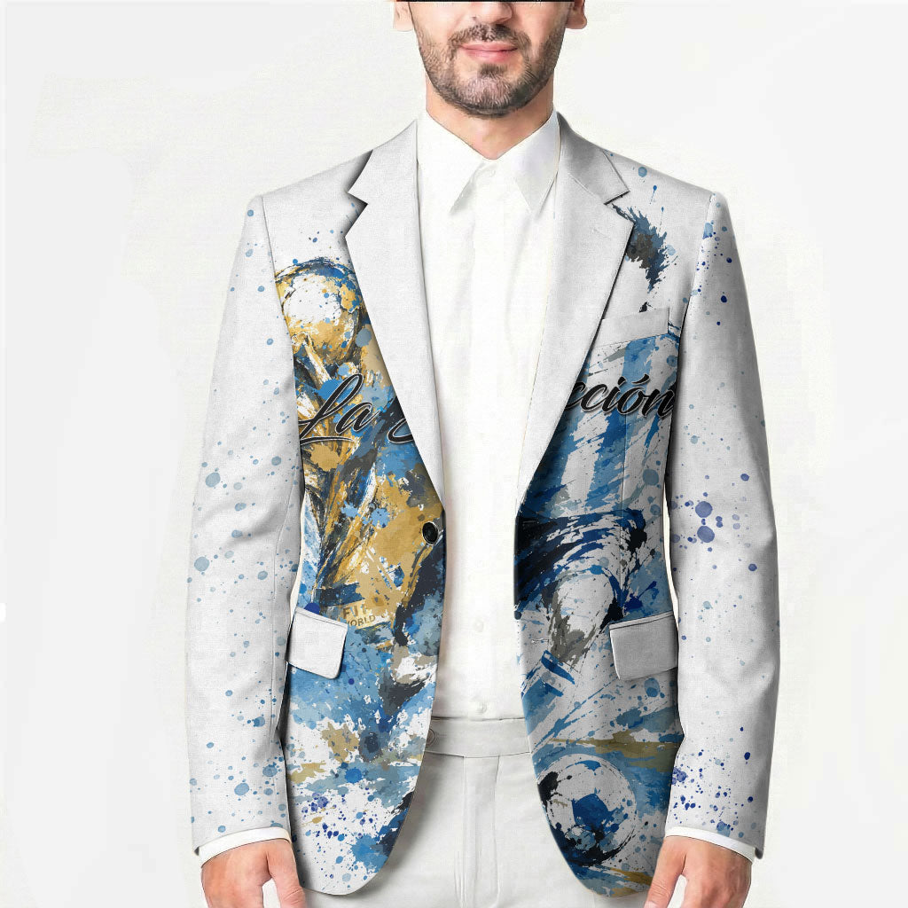 Personalized Argentina Football La Seleccion Blazer Watercolor Splatter World Soccer Art