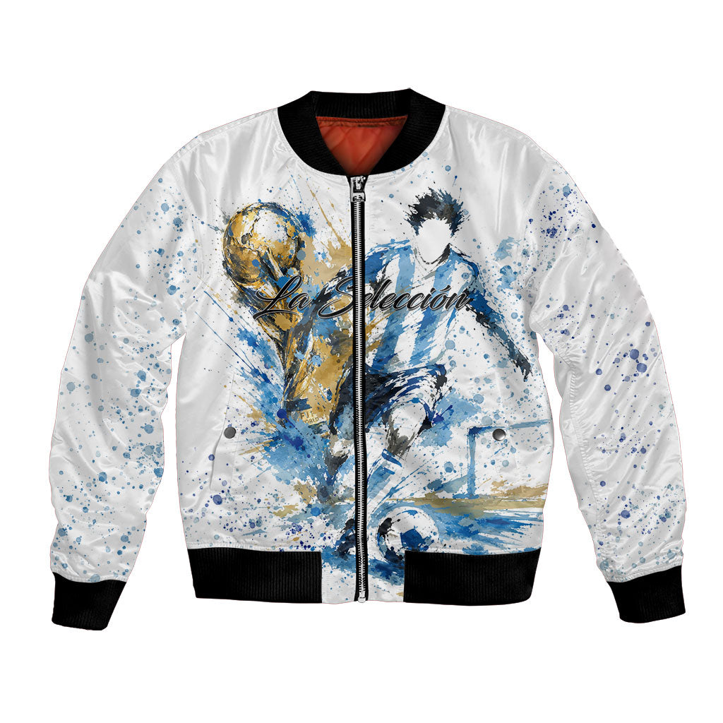 Personalized Argentina Football La Seleccion Bomber Jacket Watercolor Splatter World Soccer Art