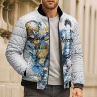 Personalized Argentina Football La Seleccion Bomber Puffer Jacket Watercolor Splatter World Soccer Art