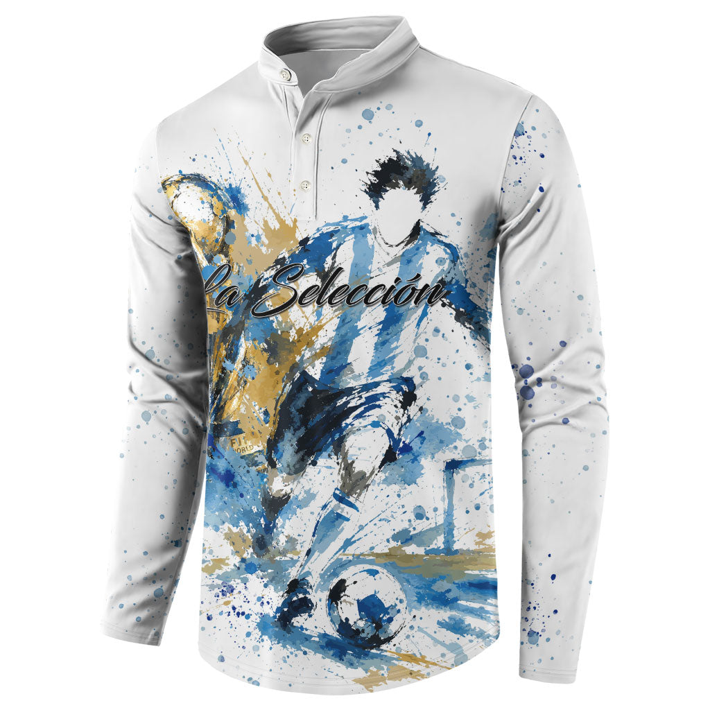 Personalized Argentina Football La Seleccion Button Sweatshirt Watercolor Splatter World Soccer Art