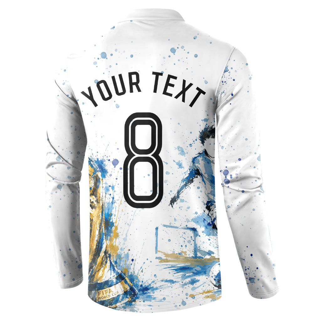 Personalized Argentina Football La Seleccion Button Sweatshirt Watercolor Splatter World Soccer Art