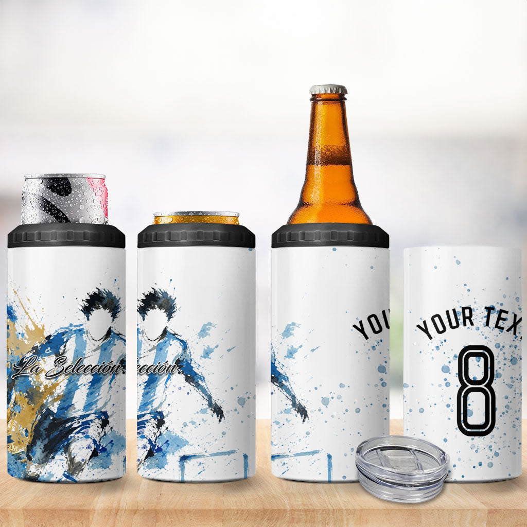 Personalized Argentina Football La Seleccion 4 in 1 Can Cooler Tumbler Watercolor Splatter World Soccer Art