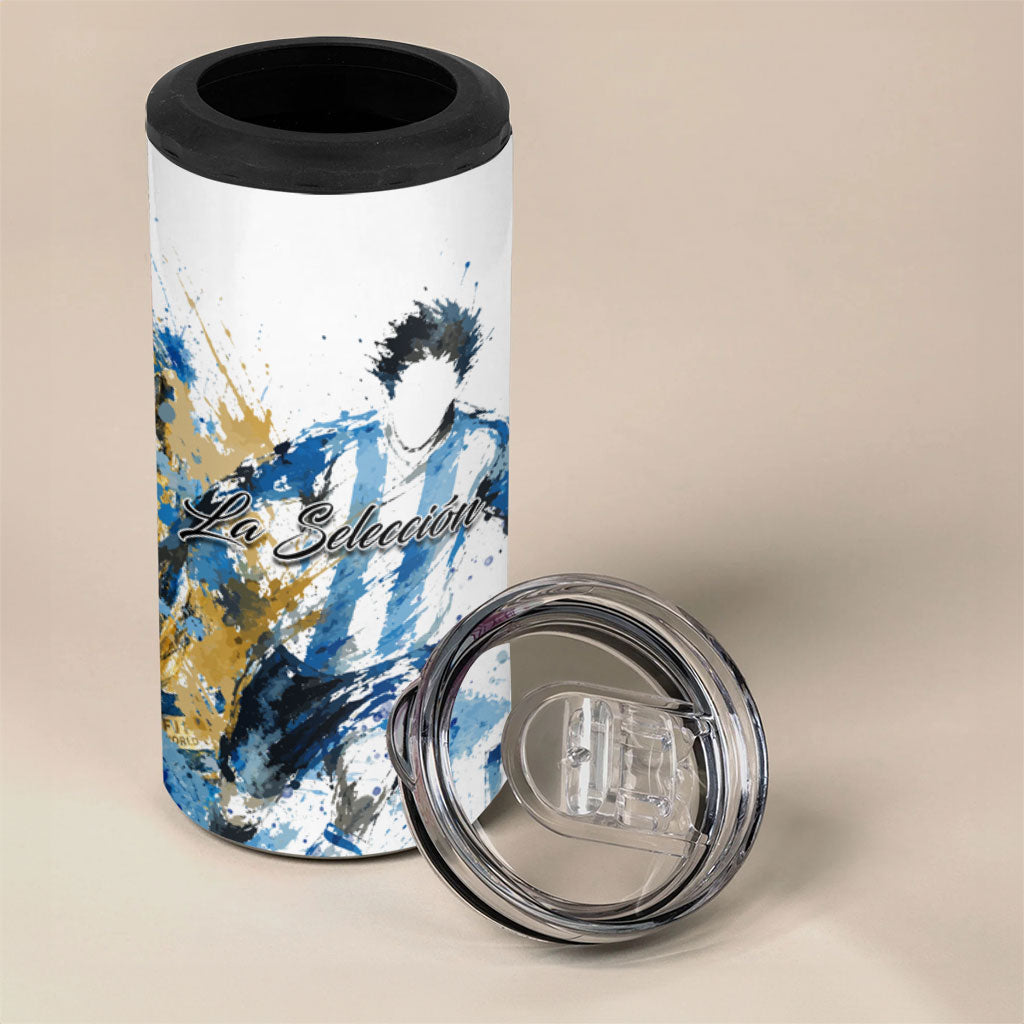 Personalized Argentina Football La Seleccion 4 in 1 Can Cooler Tumbler Watercolor Splatter World Soccer Art