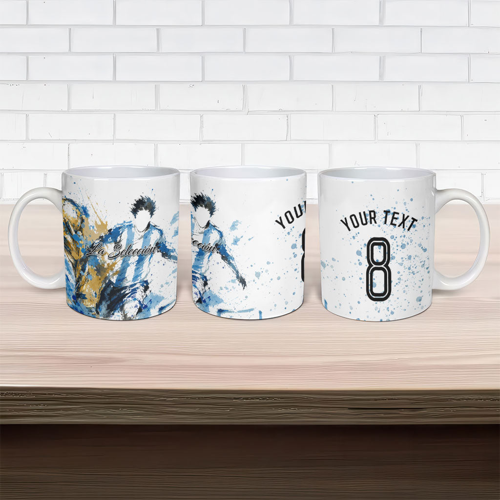 Personalized Argentina Football La Seleccion Ceramic Mug Watercolor Splatter World Soccer Art