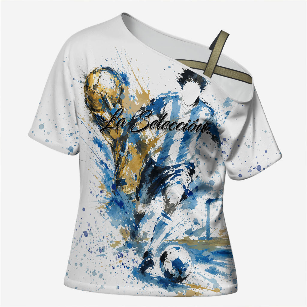 Personalized Argentina Football La Seleccion Cross Shoulder Shirt Watercolor Splatter World Soccer Art