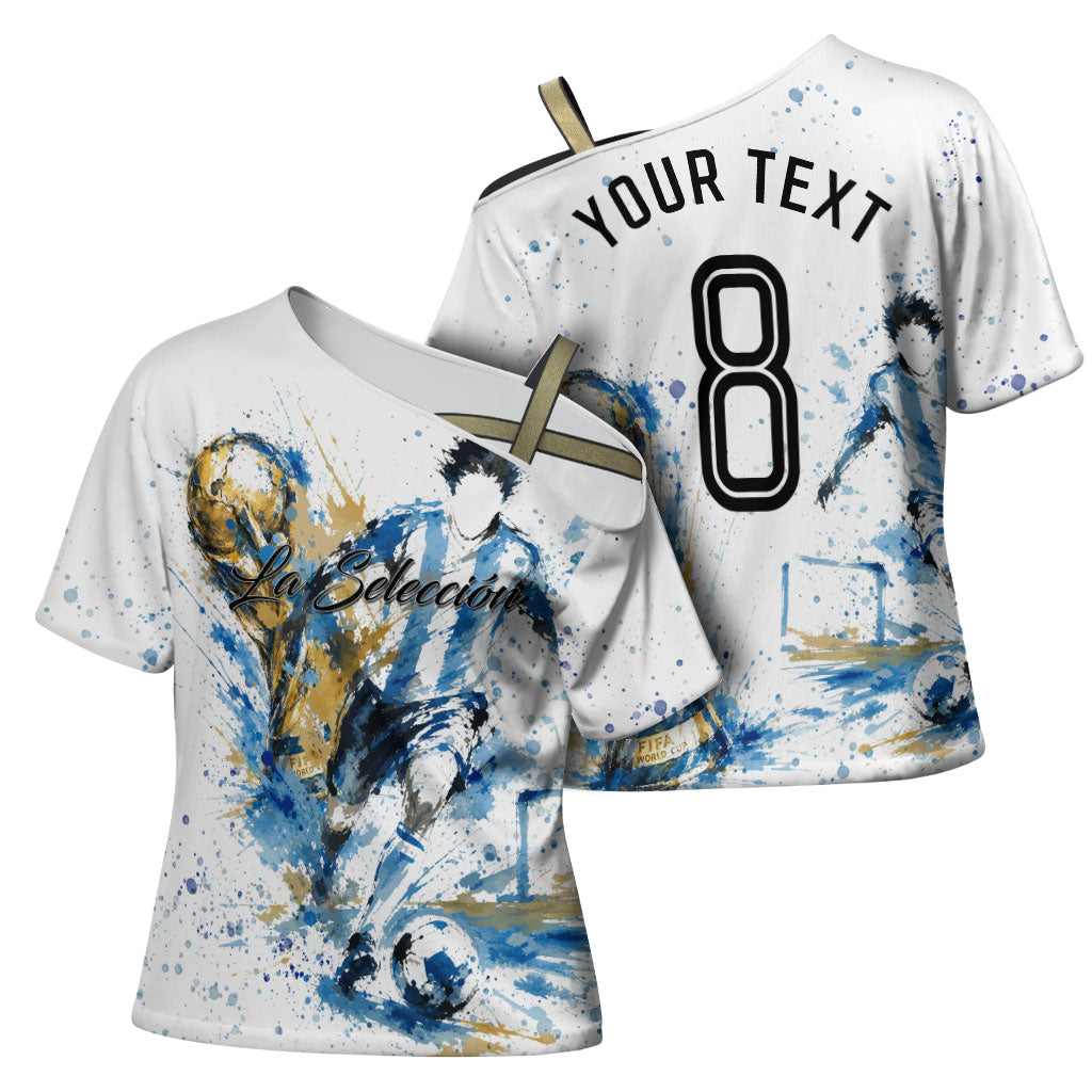 Personalized Argentina Football La Seleccion Cross Shoulder Shirt Watercolor Splatter World Soccer Art