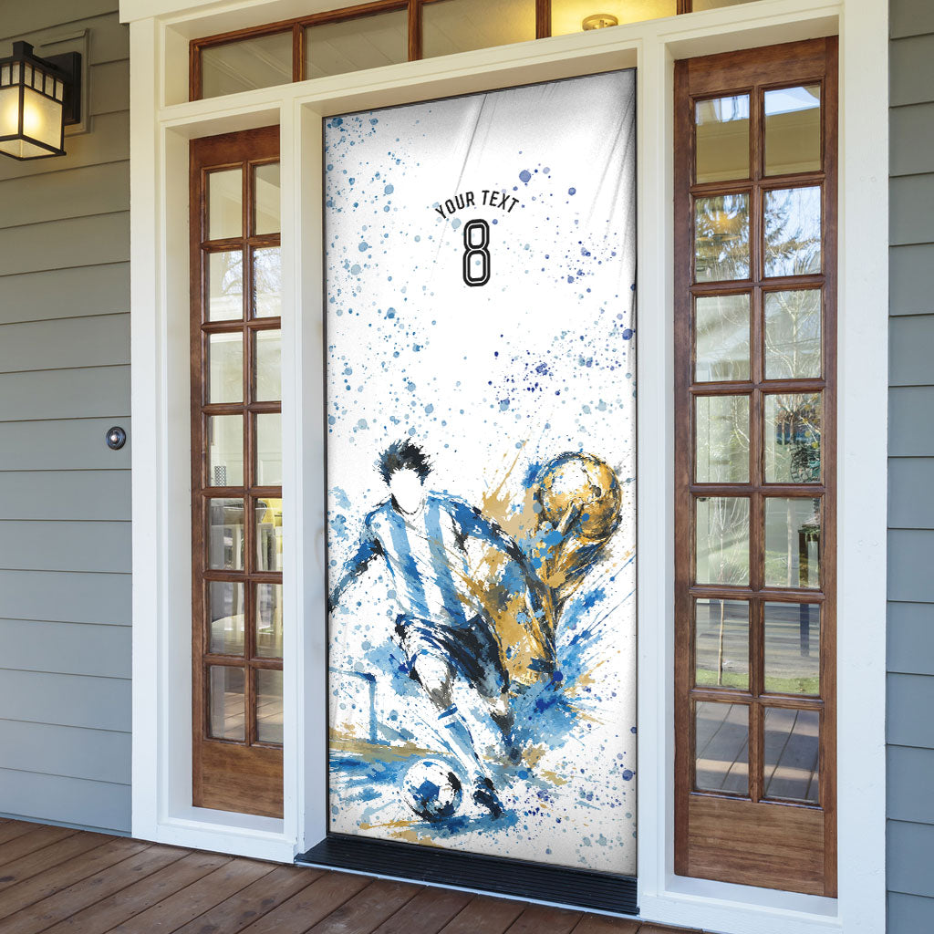Personalized Argentina Football La Seleccion Door Cover Watercolor Splatter World Soccer Art