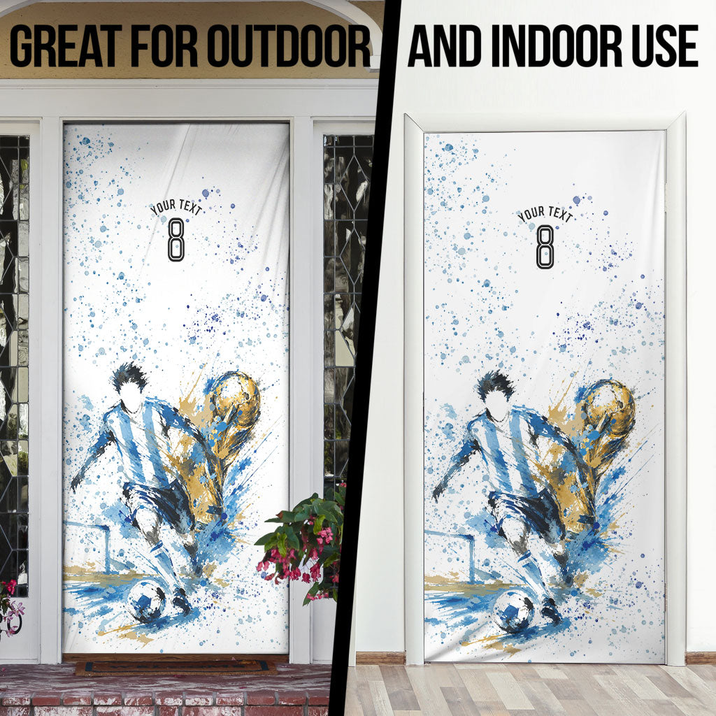 Personalized Argentina Football La Seleccion Door Cover Watercolor Splatter World Soccer Art
