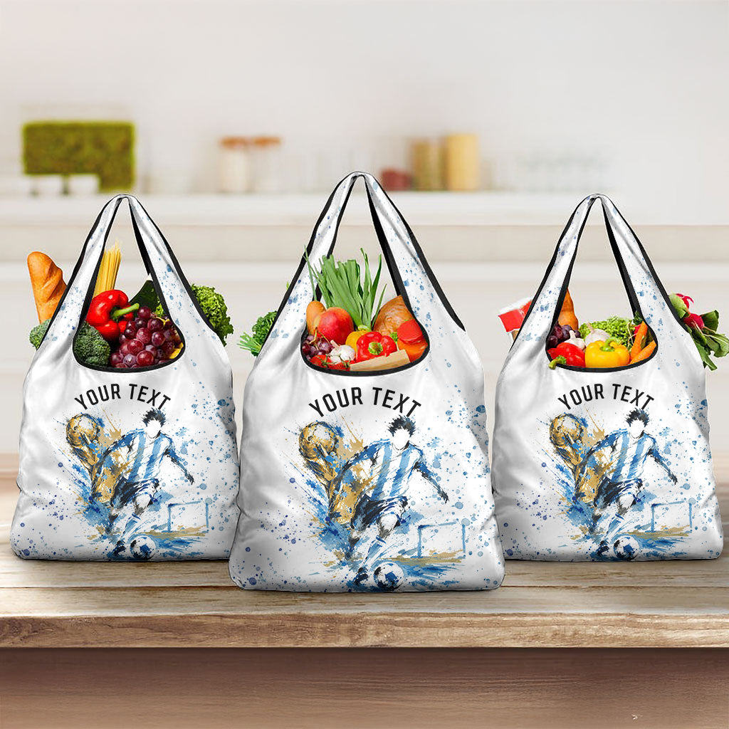 Personalized Argentina Football La Seleccion Grocery Bag Watercolor Splatter World Soccer Art